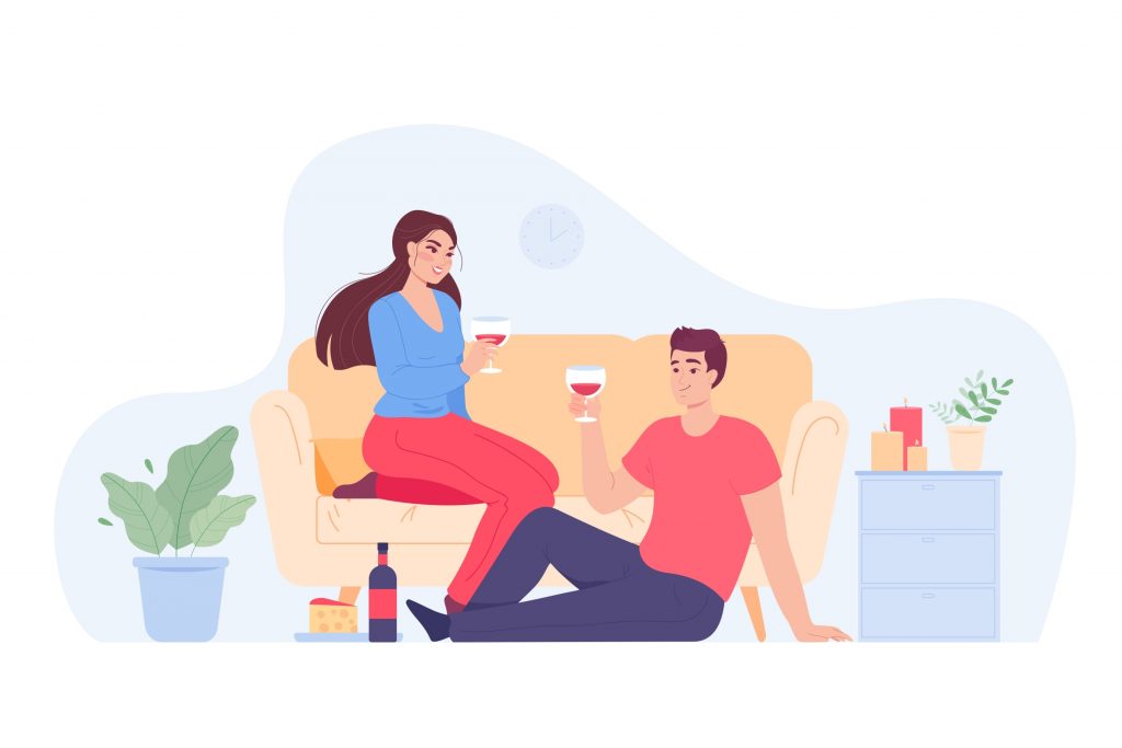 couple having date home while drinking
