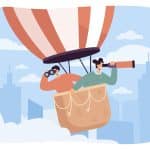 Happy people in hot air balloon flat illustration representing journey to find a co-parent for shared parenting arrangement