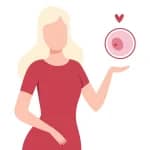 Egg donation UK illustration of woman holding egg cell symbol representing fertility treatment
