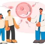 Fertility treatment cost concept with doctor explaining reproduction process to couple