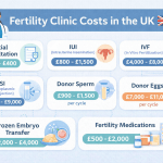 Fertility clinic cost UK infographic showing IUI, IVF, ICSI and donor treatment prices