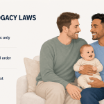 surrogacy laws UK explained with same-sex couple holding baby and key legal principles