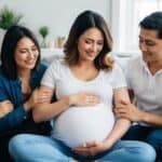 Beautiful moment shared between surrogate mother UK and intended parents highlighting profound connection through surrogacy journey
