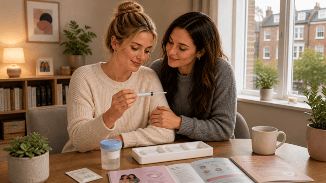 home insemination safety with couple preparing sterile syringe and following guidance at home