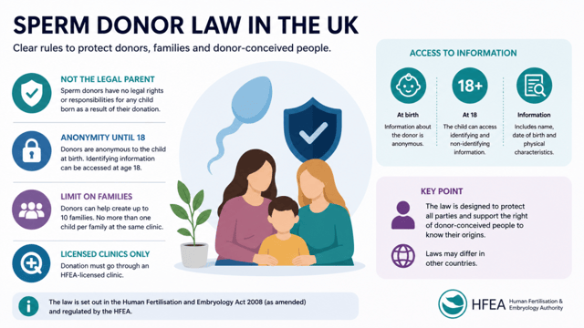 sperm donor law UK infographic explaining donor rights anonymity and legal framework