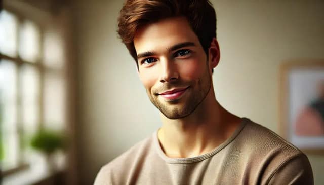 Portrait of a friendly young man with warm smile representing a potential sperm donor