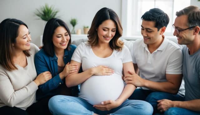 Beautiful moment shared between surrogate mother UK and intended parents highlighting profound connection through surrogacy journey