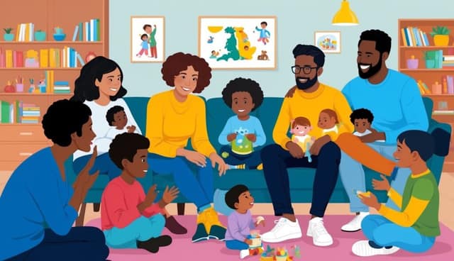 Adults joining forces in co-parenting arrangement creating warm and caring environment following a co-parenting guide for their children