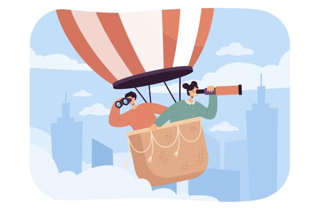 Happy people in hot air balloon flat illustration representing journey to find a co-parent for shared parenting arrangement