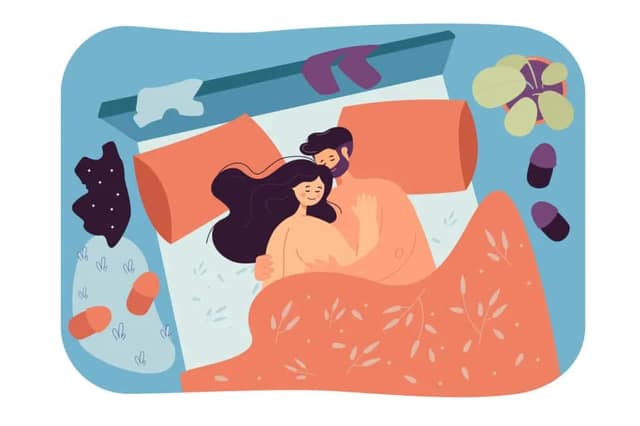 Couple relaxing together in bed while considering sex during IVF