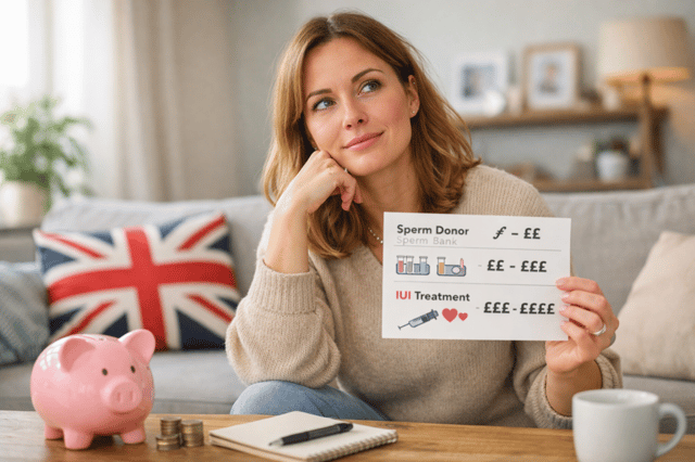 Woman considering sperm donor cost UK and IUI treatment expenses