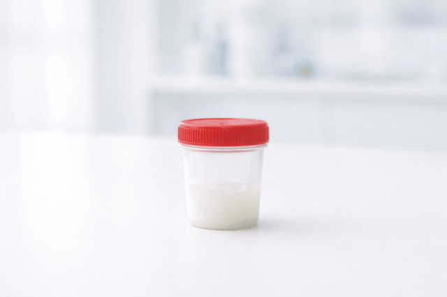 Semen sample container for sperm analysis
