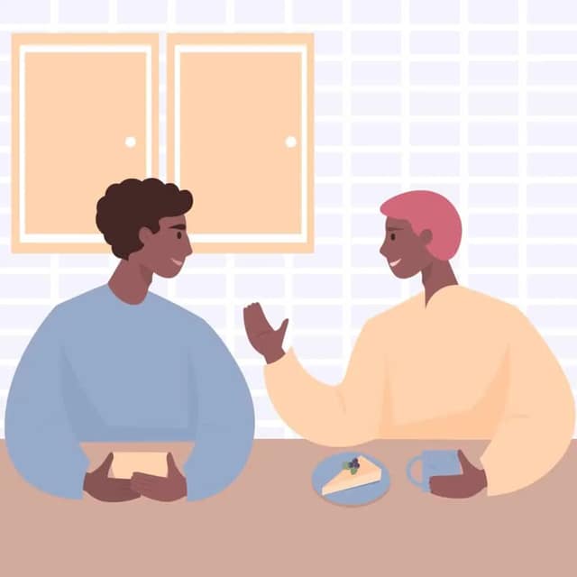 Shared custody tips concept with two parents discussing parenting over coffee
