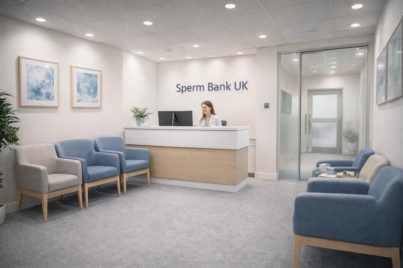 Sperm bank in the UK clinic reception waiting room fertility center