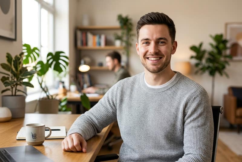 Smiling young man in casual setting representing potential candidate to ask someone to be sperm donor for co-parenting arrangement