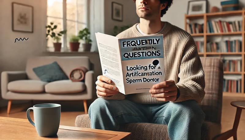 A person reading a brochure titled Frequently Asked Questions about artificial insemination