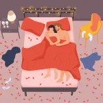 Sex positions to conceive illustration of couple lying in bed after intimacy in a romantic setting