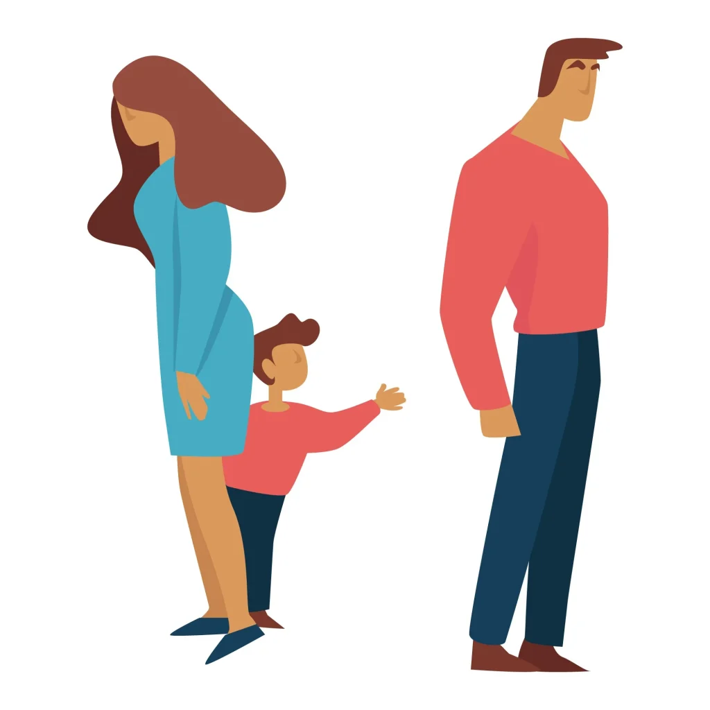 Child custody mistakes illustration showing separated parents and a child reaching toward one parent