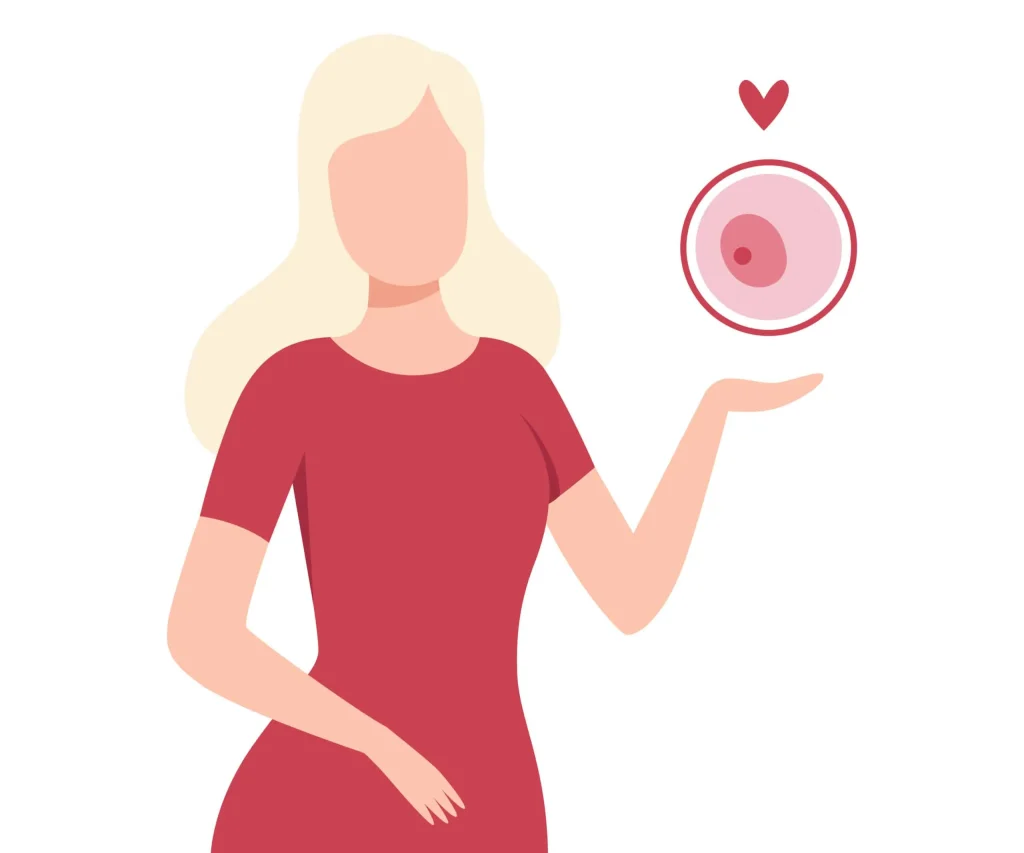 Egg donation UK illustration of woman holding egg cell symbol representing fertility treatment