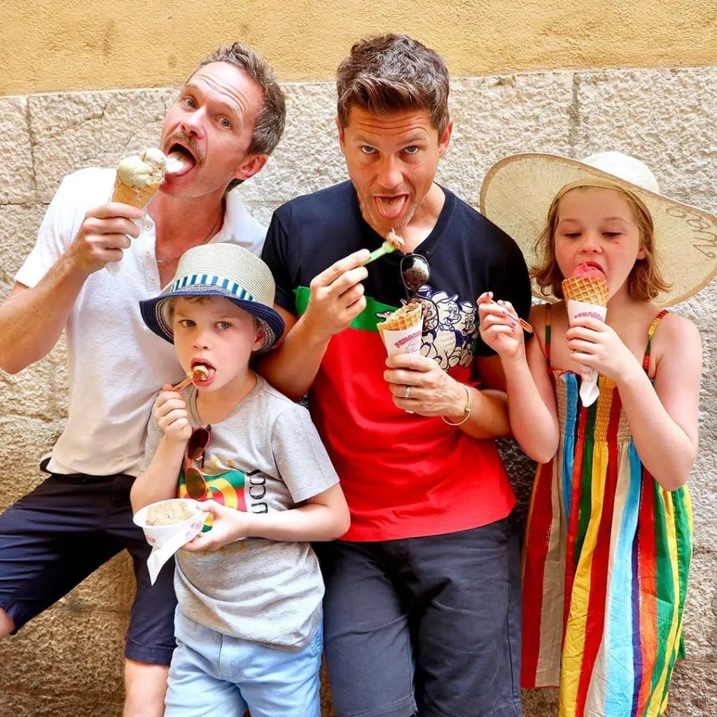 Celebrities surrogacy family enjoying time together eating ice cream