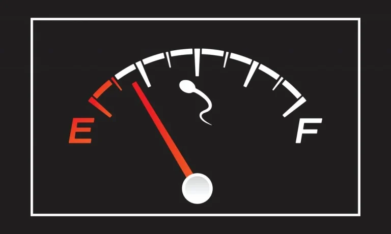 Low sperm count concept fertility gauge showing empty level