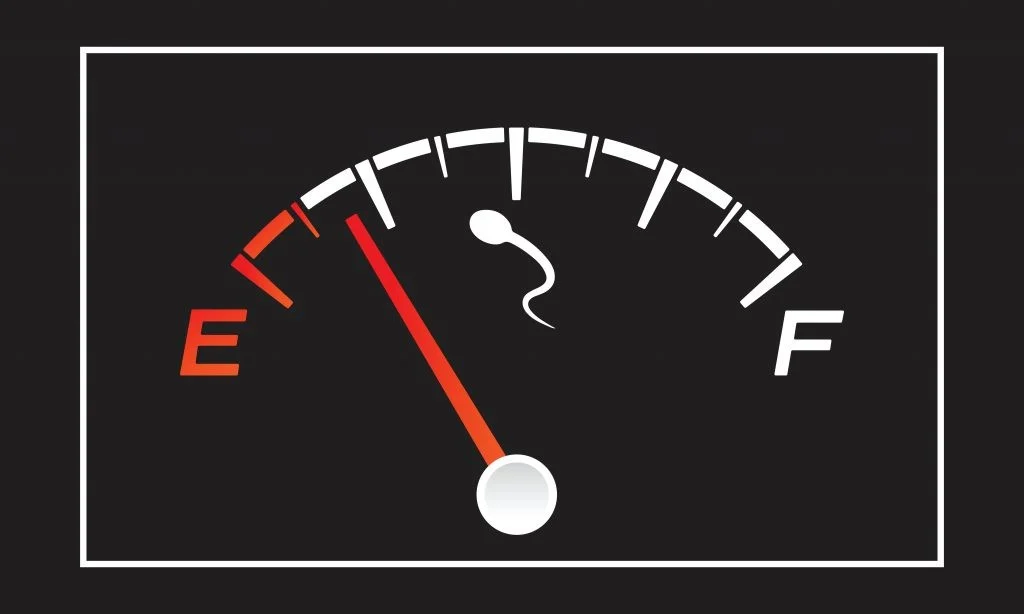 Low sperm count concept fertility gauge showing empty level
