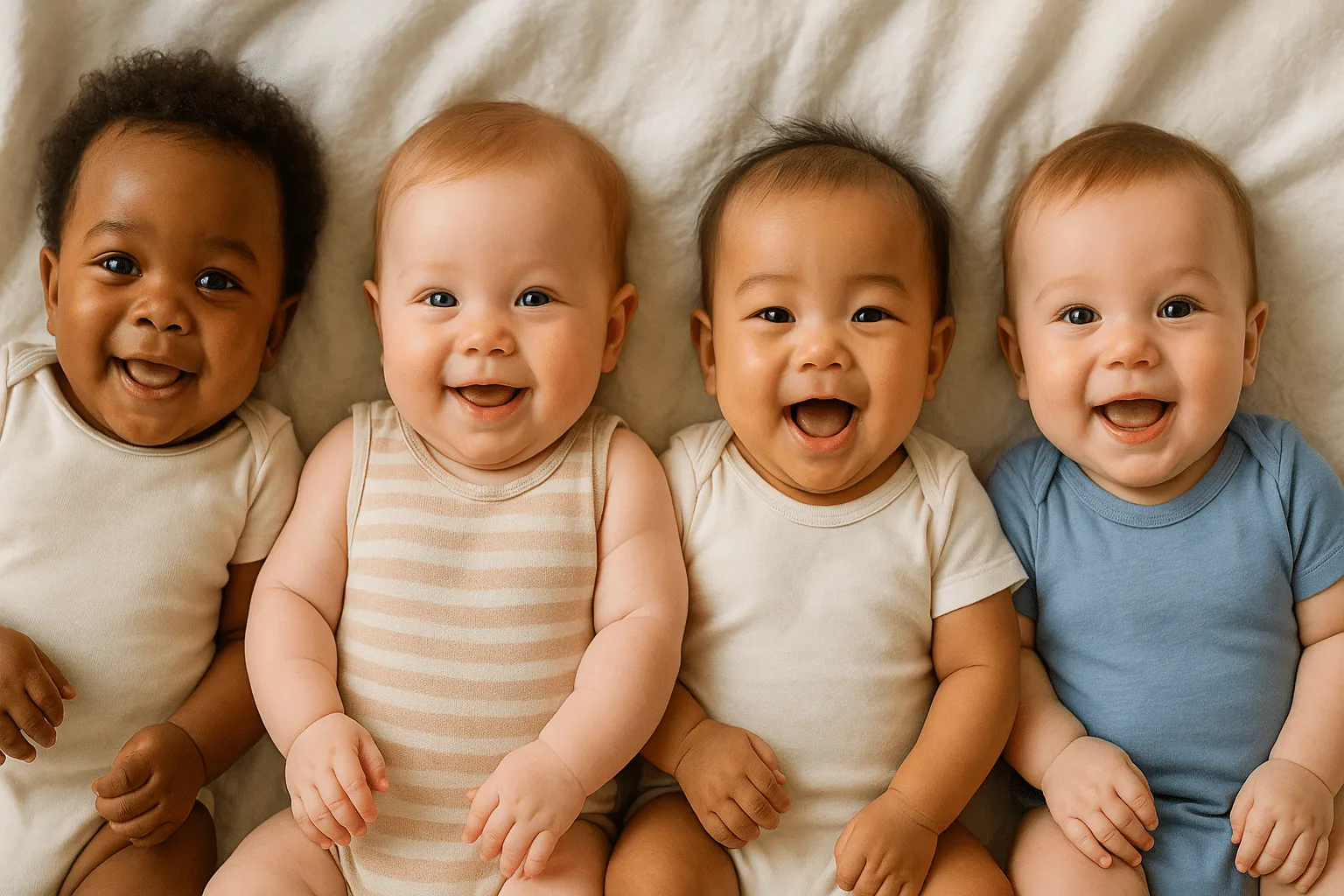 Sperm donor babies concept with diverse newborn babies lying together