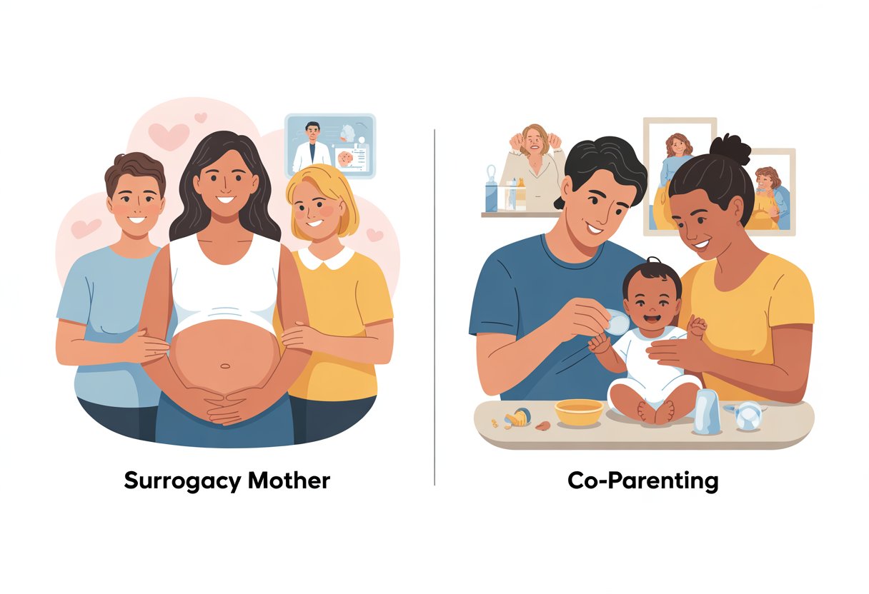 Surrogacy mother vs co-parenting two paths to parenthood illustration